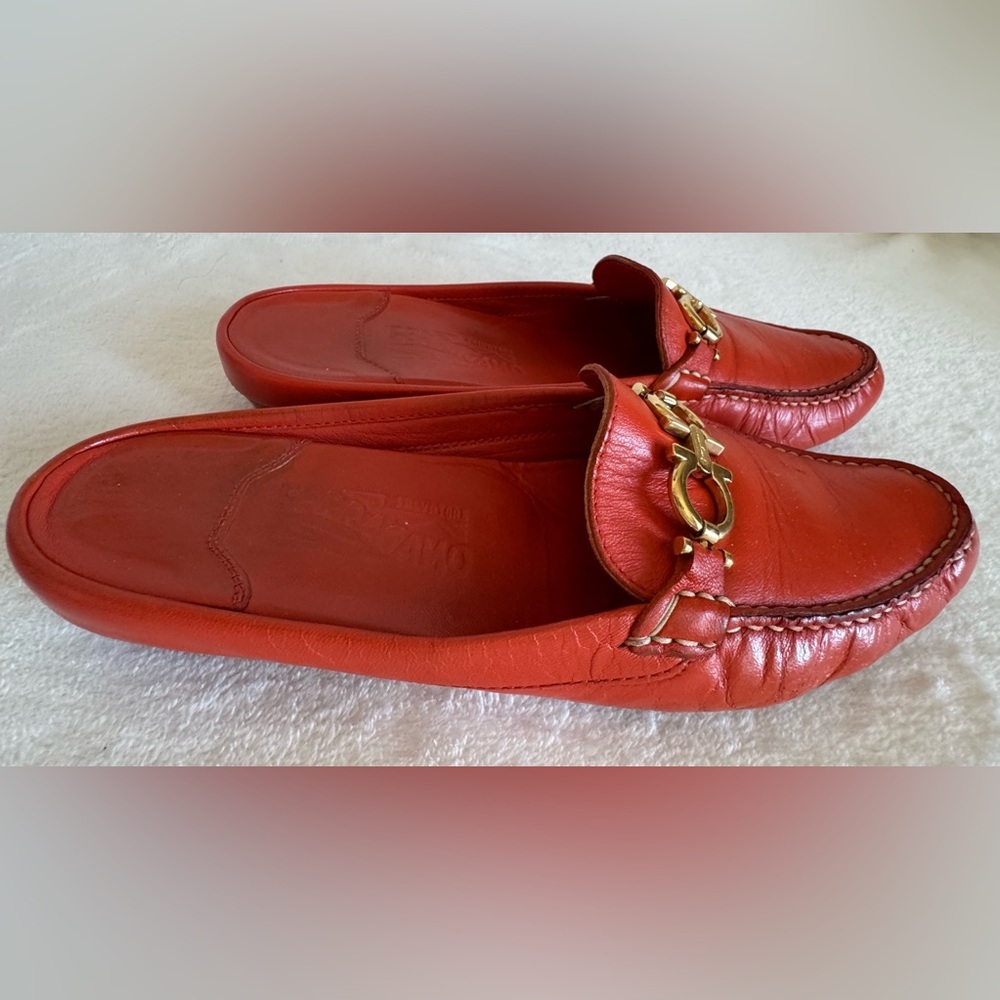 Salvatore Ferragamo Women's Orange Leather Mules Slip-on Size 8 - Picture 3 of 10
